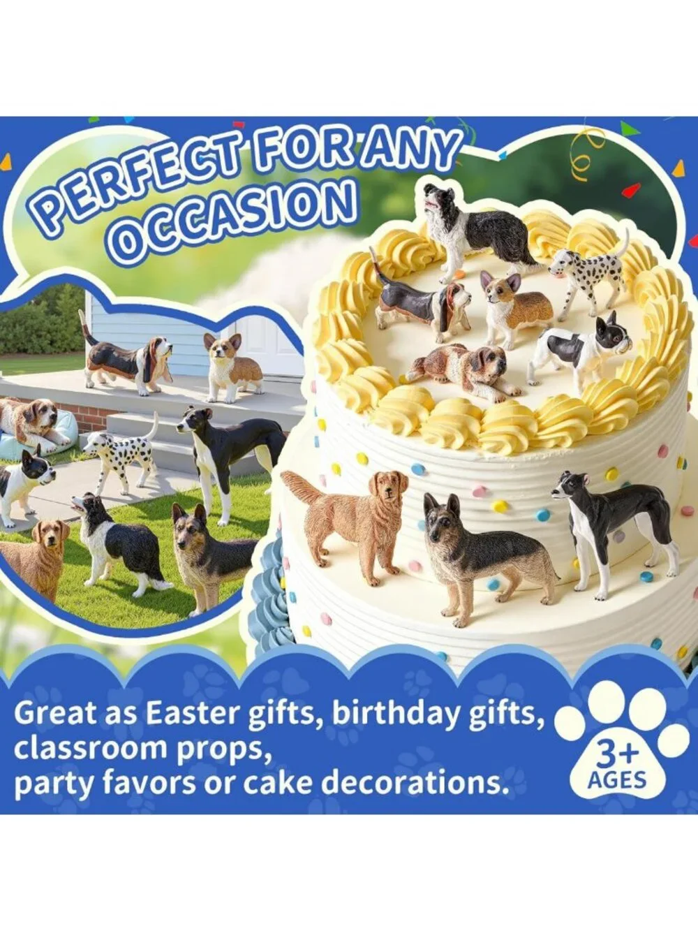 9 PCS Realistic Dog Figurines Set - Educational Animal Toys, Cake Toppers